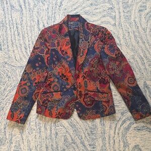 Jones New York Signature Orange/Blue Floral Paisley Blazer, Size 10 Stretch